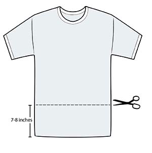 Scissors ready to cut section of T-shirt